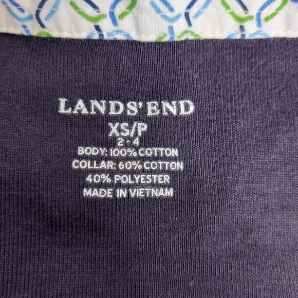 Lands End Womens XS Petite Polo Shirt Short Sleeve Navy Print Collar - Picture 10 of 12